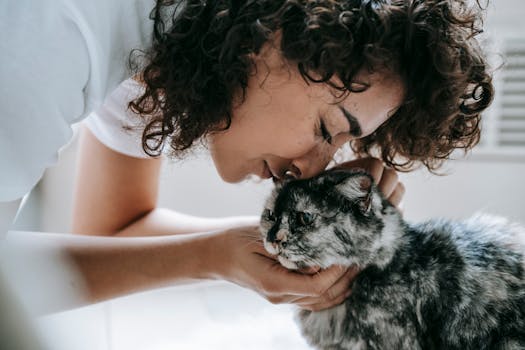 cat snuggling with owner